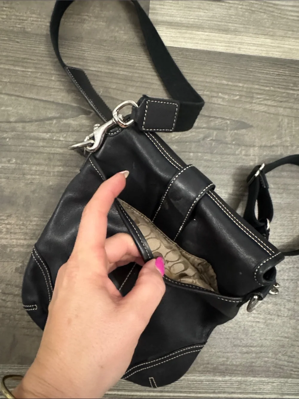 Coach Vintage Soho Black Leather Crossbody Bag with Silver Buckle